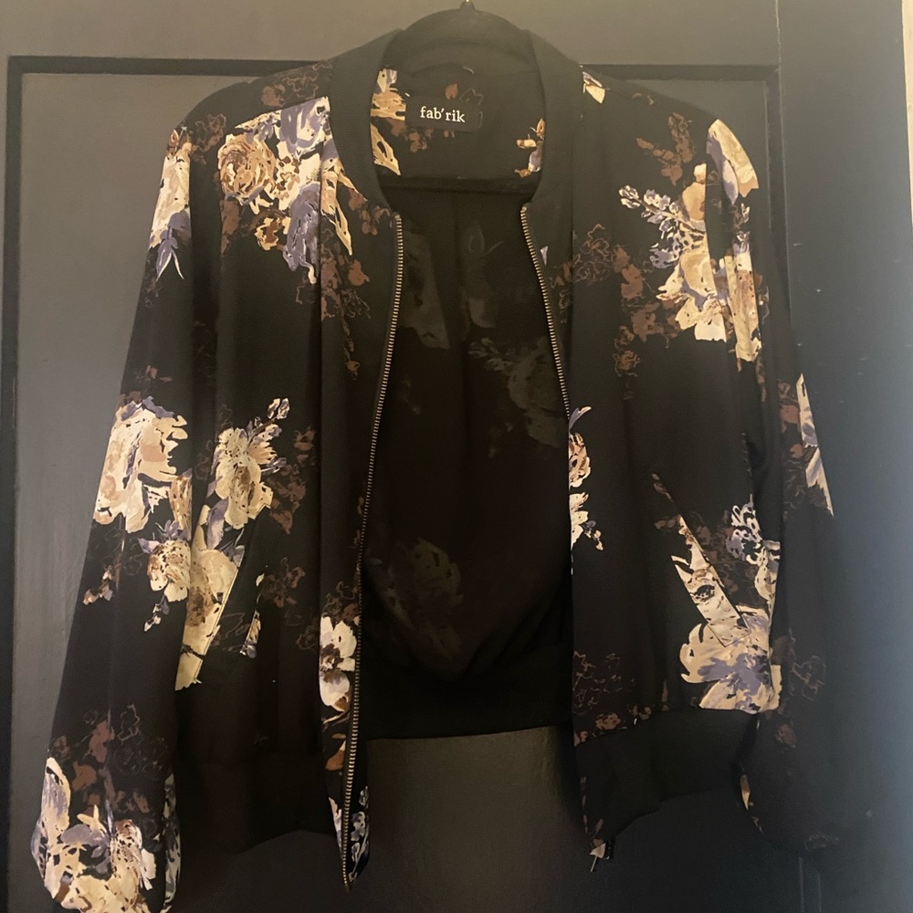 Black floral bomber jacket